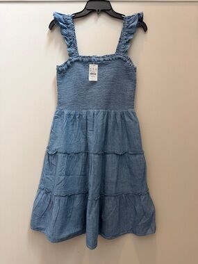 NWT J Crew Smocked Denim Chambray Knee Length Dress Sz S